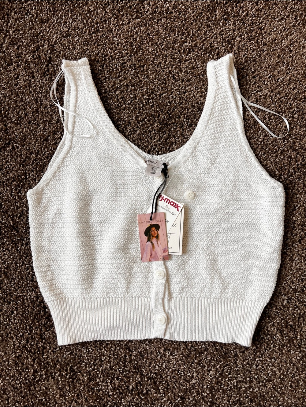 Sincerely Jules White Knit Button-Front Cropped Tank